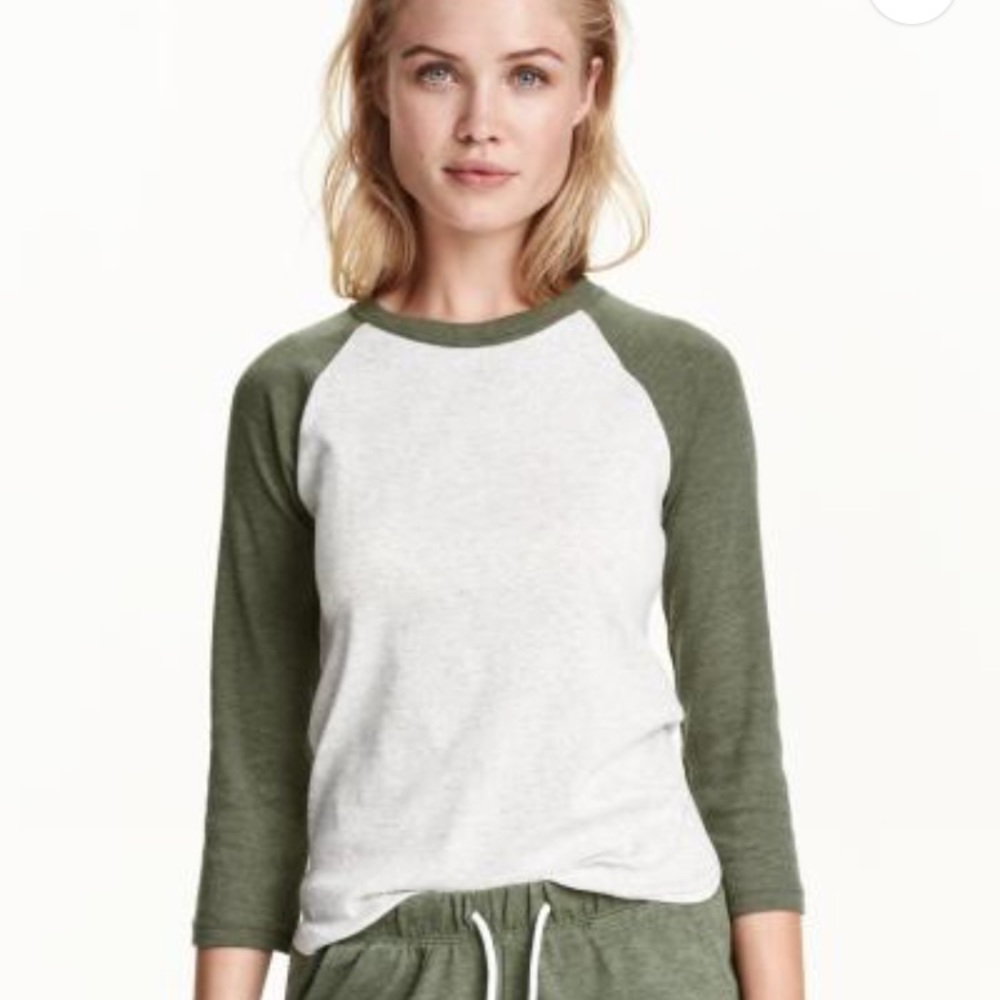 H&M Army Green Baseball-style Shirt